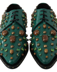 Dolce & Gabbana Emerald Leather Dress Shoes with Crystal Accents