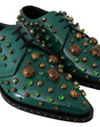 Dolce & Gabbana Emerald Leather Dress Shoes with Crystal Accents