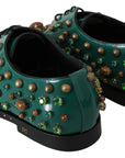 Dolce & Gabbana Emerald Leather Dress Shoes with Crystal Accents