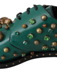 Dolce & Gabbana Emerald Leather Dress Shoes with Crystal Accents