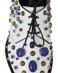 Dolce & Gabbana Elegant White Leather Dress Shoes With Crystals