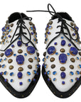 Dolce & Gabbana Elegant White Leather Dress Shoes With Crystals