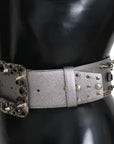 Dolce & Gabbana Stunning Silver Leather Crystal-Studded Belt
