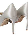 Dolce & Gabbana White Crystal Peep Toe Silk Blend Heels