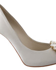 Dolce & Gabbana White Crystal Peep Toe Silk Blend Heels