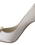Dolce & Gabbana White Crystal Peep Toe Silk Blend Heels