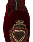 Dolce & Gabbana Red Velvet Embroidered Slides
