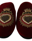 Dolce & Gabbana Red Velvet Embroidered Slides
