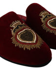 Dolce & Gabbana Red Velvet Embroidered Slides