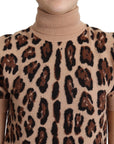 Dolce & Gabbana Elegant Leopard Print Wool Turtleneck Top