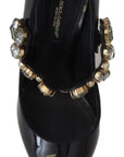 Dolce & Gabbana Elegant Black Leather Crystal Pumps