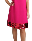 Dolce & Gabbana Elegant Fuchsia Sequined Wool Blend Shift Dress