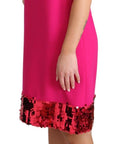 Dolce & Gabbana Elegant Fuchsia Sequined Wool Blend Shift Dress