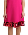 Dolce & Gabbana Elegant Fuchsia Sequined Wool Blend Shift Dress