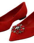 Dolce & Gabbana Crystal Embellished Red Suede Flats