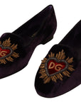 Dolce & Gabbana Chic Purple Velvet Loafers with Heart Detail