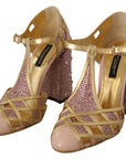 Dolce & Gabbana Silk-Infused Leather Crystal Pumps in Pink Gold