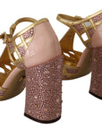Dolce & Gabbana Silk-Infused Leather Crystal Pumps in Pink Gold