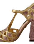 Dolce & Gabbana Silk-Infused Leather Crystal Pumps in Pink Gold
