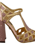 Dolce & Gabbana Silk-Infused Leather Crystal Pumps in Pink Gold