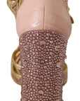 Dolce & Gabbana Silk-Infused Leather Crystal Pumps in Pink Gold