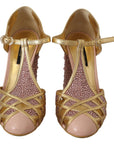 Dolce & Gabbana Silk-Infused Leather Crystal Pumps in Pink Gold