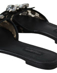 Dolce & Gabbana Elegant Black Lace Mules with Jewel Flower Detail