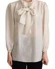 Dolce & Gabbana Elegant Light Gray Silk Ascot Blouse