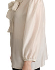 Dolce & Gabbana Elegant Light Gray Silk Ascot Blouse