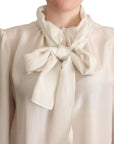 Dolce & Gabbana Elegant Light Gray Silk Ascot Blouse