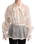 Dolce & Gabbana Elegant White Silk-Cotton Ascot Blouse
