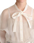 Dolce & Gabbana Elegant White Silk-Cotton Ascot Blouse