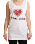 Dolce & Gabbana Crystal Embellished Heart White Sleeveless Tee