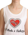 Dolce & Gabbana Crystal Embellished Heart White Sleeveless Tee