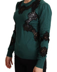 Dolce & Gabbana Elegant Green Pullover with Black Lace Detail