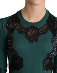 Dolce & Gabbana Elegant Green Pullover with Black Lace Detail