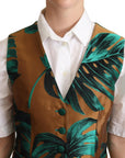 Dolce & Gabbana Elegant Green Leaf Print Waistcoat