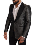 Dolce & Gabbana Metallic Gray Jacquard Slim Fit Blazer
