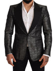 Dolce & Gabbana Metallic Gray Jacquard Slim Fit Blazer