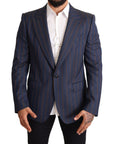 Dolce & Gabbana Elegant Slim Fit Blue Striped Wool Blazer