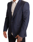 Dolce & Gabbana Elegant Slim Fit Blue Striped Wool Blazer