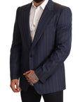 Dolce & Gabbana Elegant Slim Fit Blue Striped Wool Blazer
