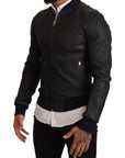 Dolce & Gabbana Elegant Leather Bomber Jacket in Dark Blue