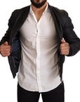 Dolce & Gabbana Elegant Leather Bomber Jacket in Dark Blue