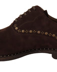 Dolce & Gabbana Elegant Brown Suede Studded Derby Shoes
