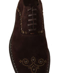 Dolce & Gabbana Elegant Brown Suede Studded Derby Shoes