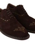 Dolce & Gabbana Elegant Brown Suede Studded Derby Shoes