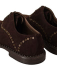 Dolce & Gabbana Elegant Brown Suede Studded Derby Shoes