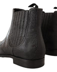 Dolce & Gabbana Elegant Black Leather Lizard Skin Derby Boots
