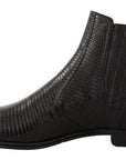 Dolce & Gabbana Elegant Black Leather Lizard Skin Derby Boots